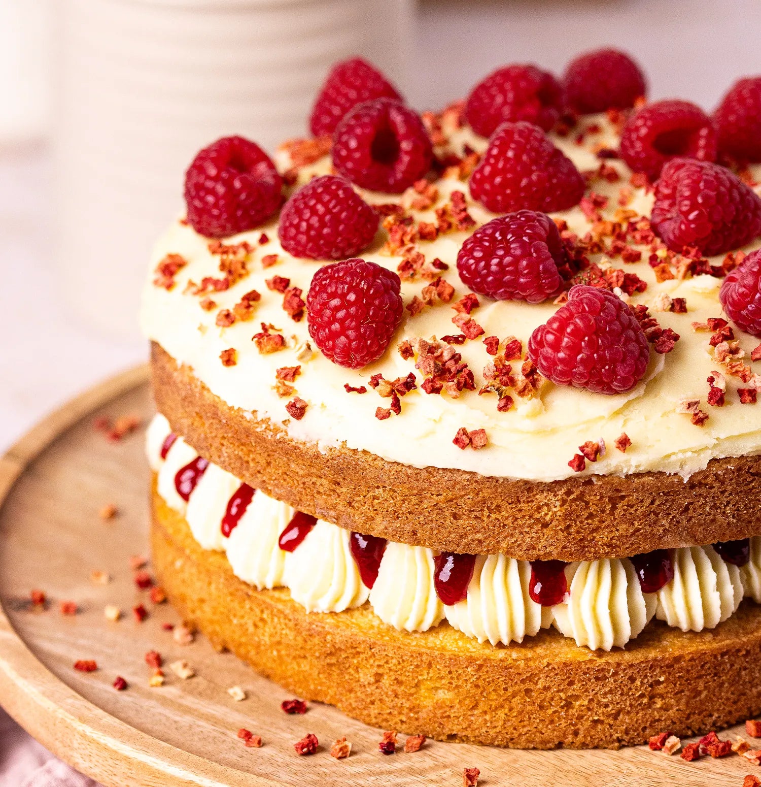 Victoria Sponge Cake Topped with Raspberries