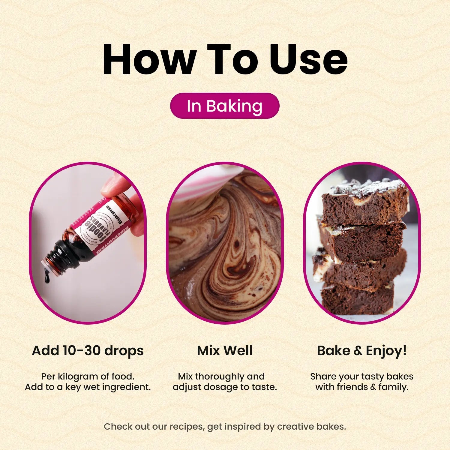 Instructions on how to use Natural Blackcurrant Flavouring in baking.