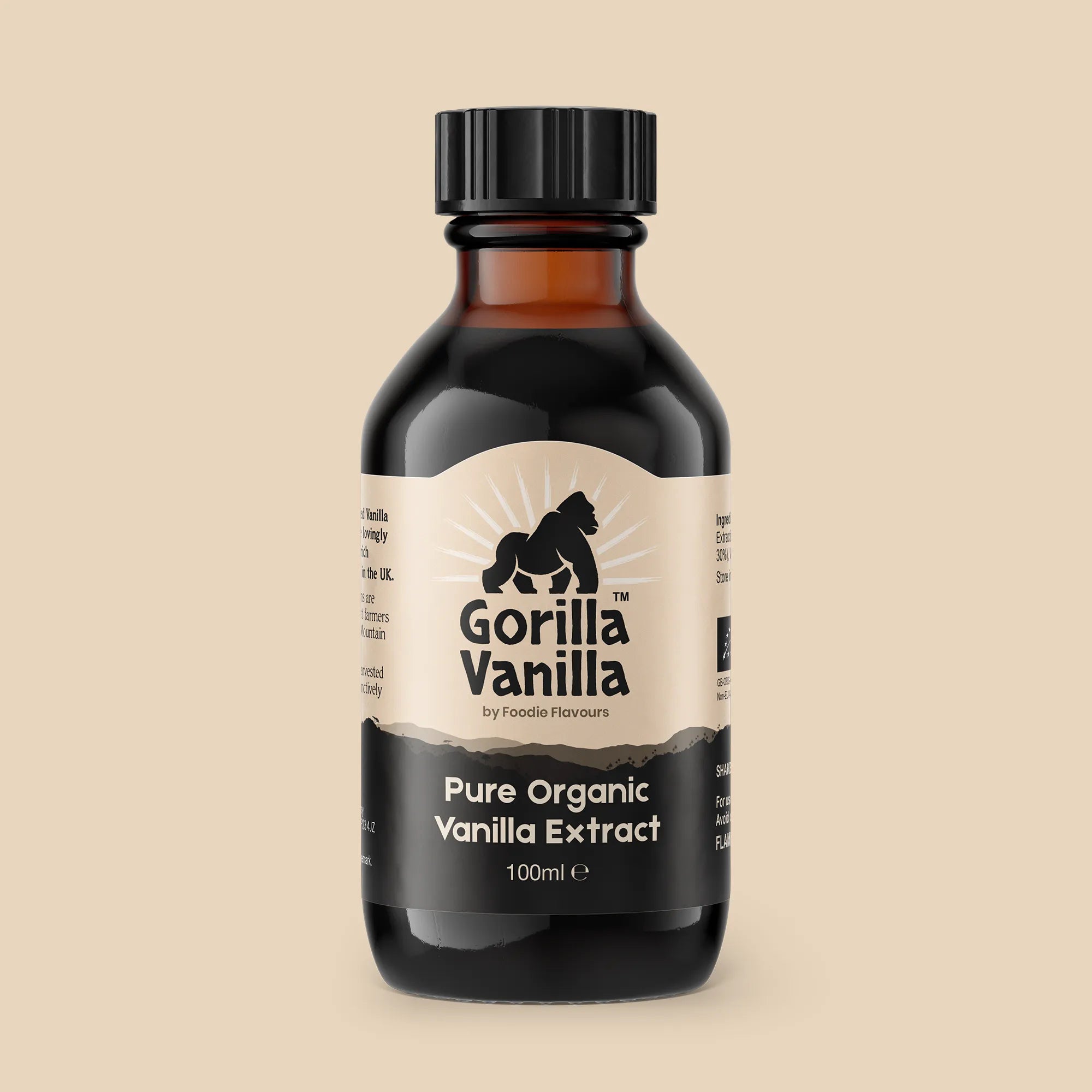 Glass bottle of Gorilla Vanilla, Organic Vanilla Extract
