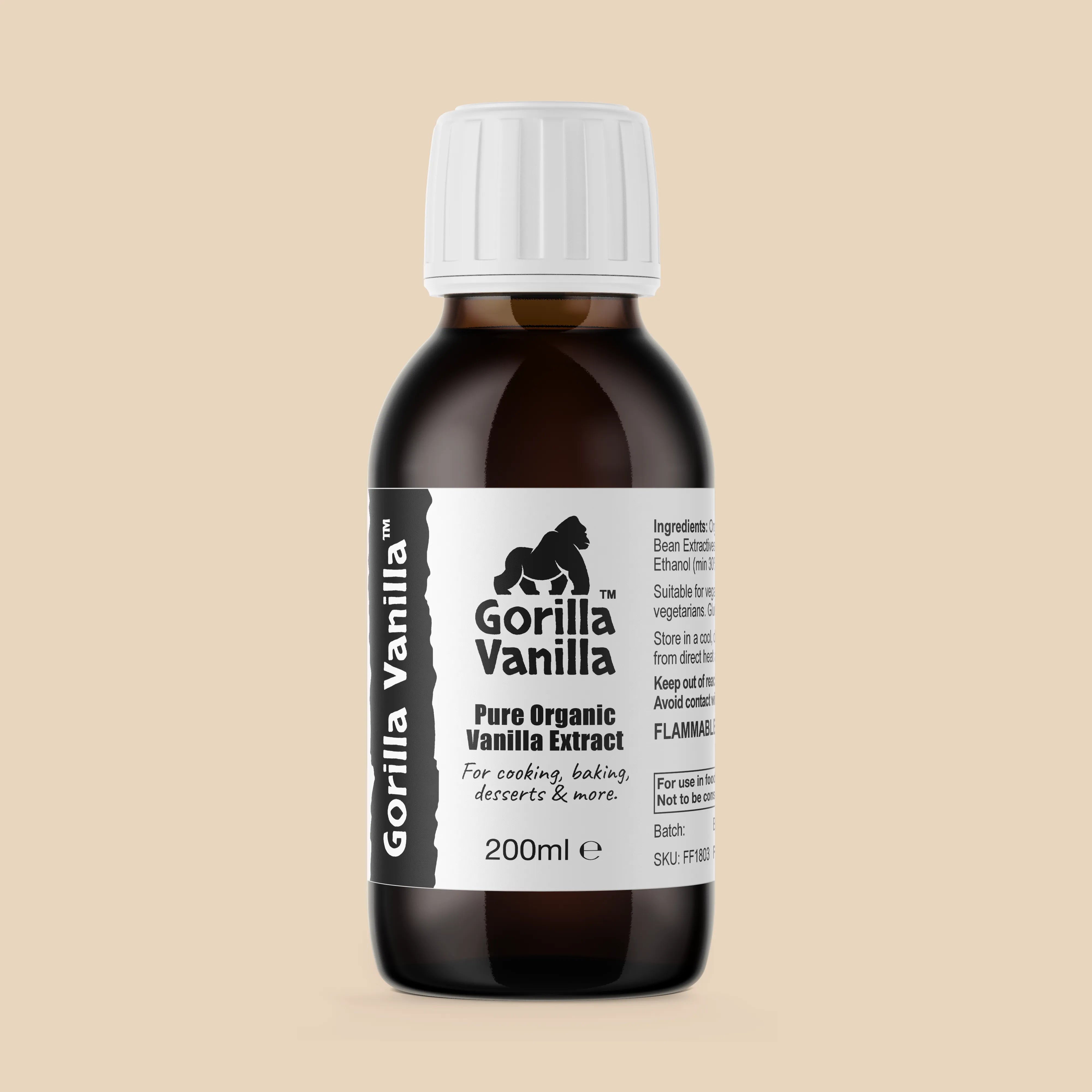 200ml bottle of Gorilla Vanilla, Organic Vanilla Extract