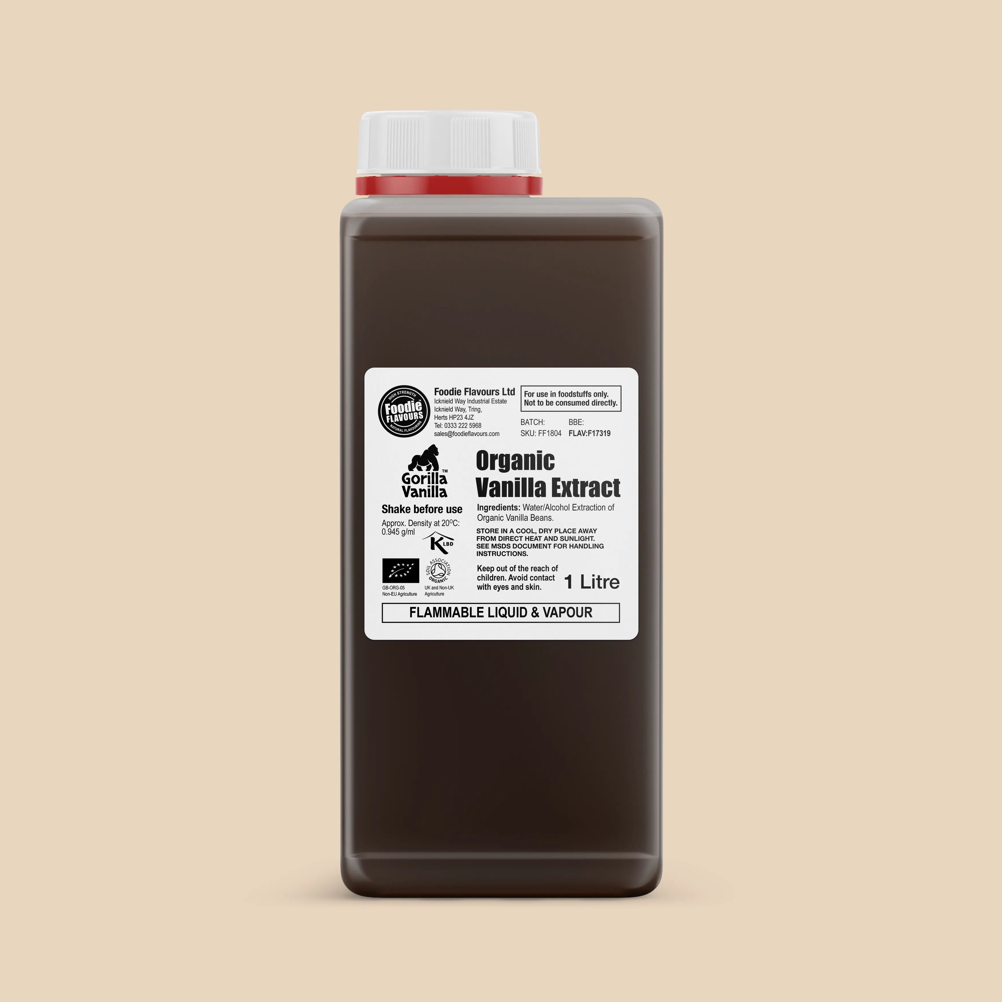 1L bottle of Gorilla Vanilla, Organic vanilla extract