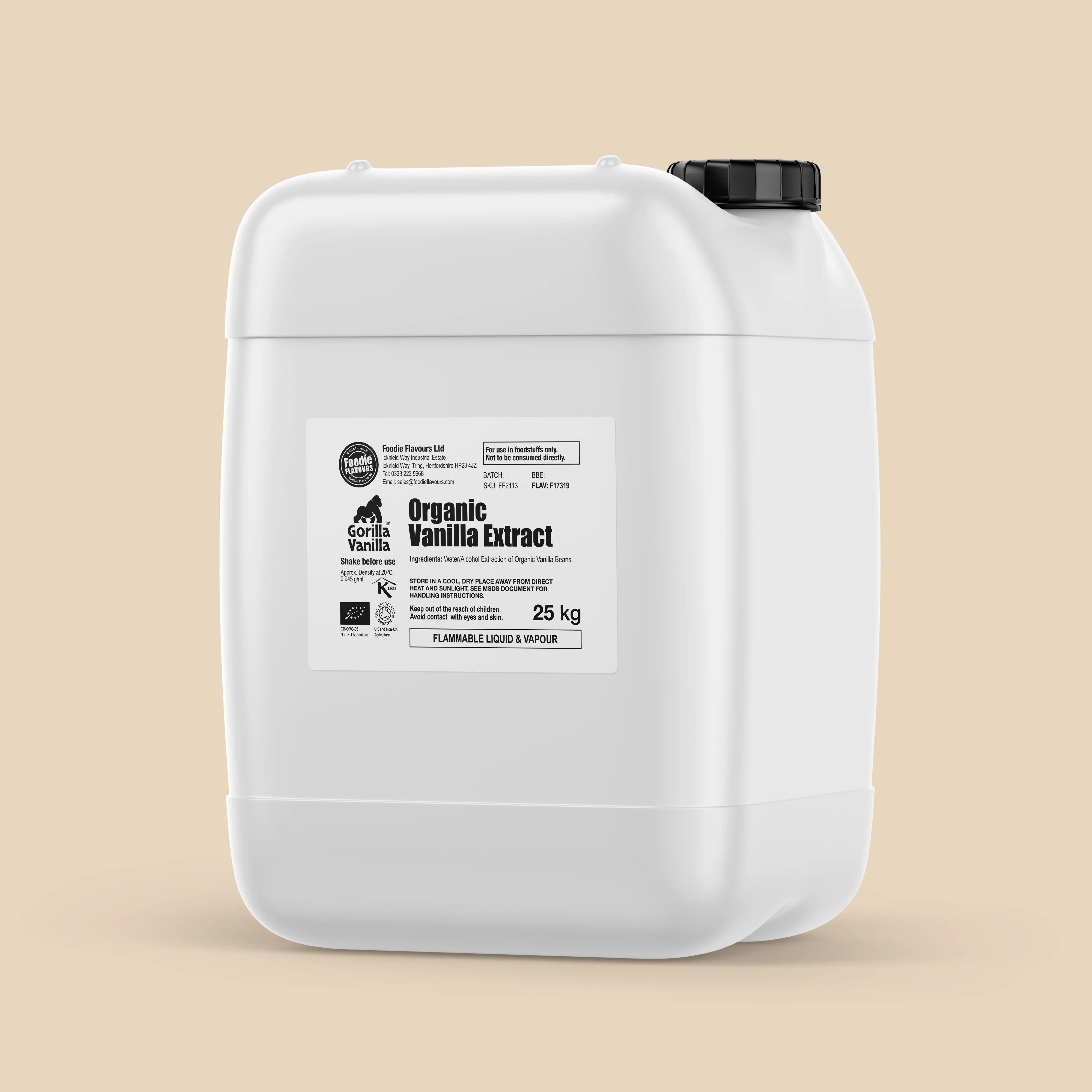 25kg jerrycan of Gorilla Vanilla, Organic Vanilla Extract