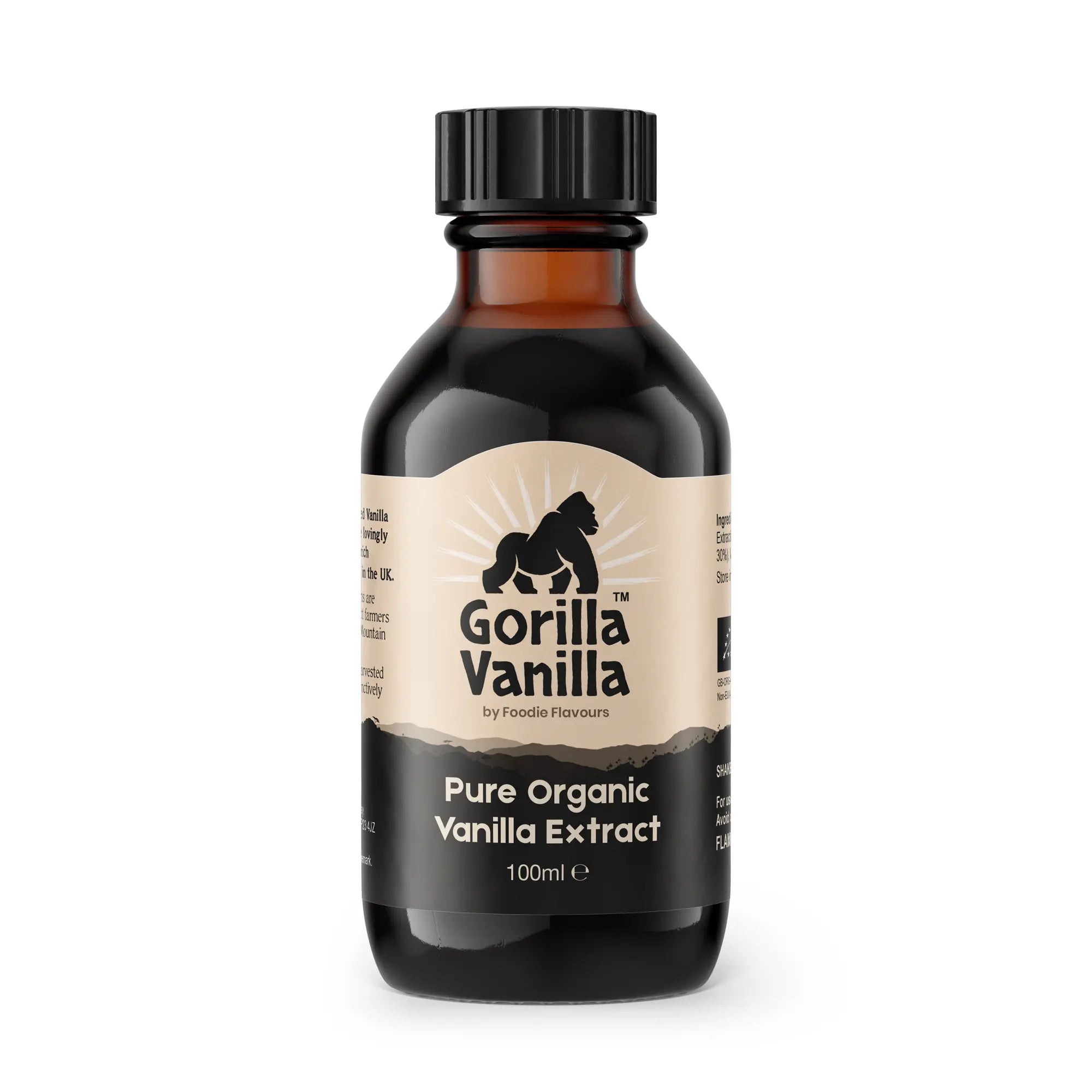 Glass bottle of Gorilla Vanilla, Organic Vanilla Extract