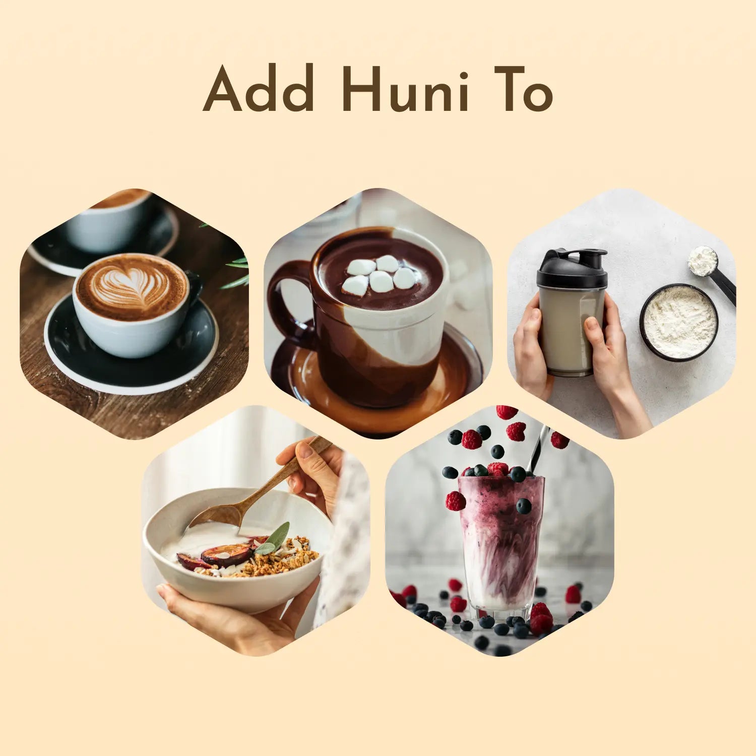 use huni in coffee, hot chocolate, milkshake, protein shakes, breakfast bows, porridge.