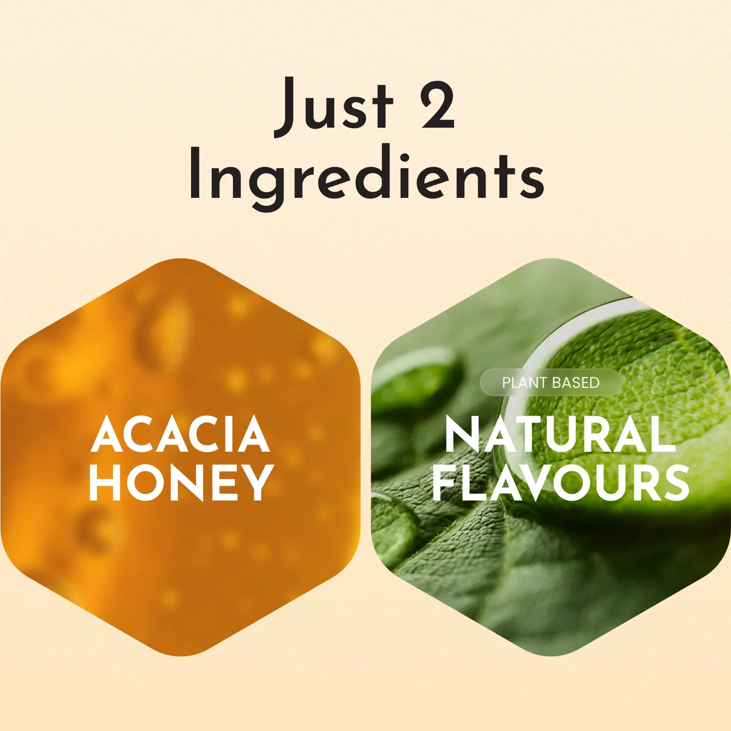 Honey with honeycomb, green leaf with water droplets.