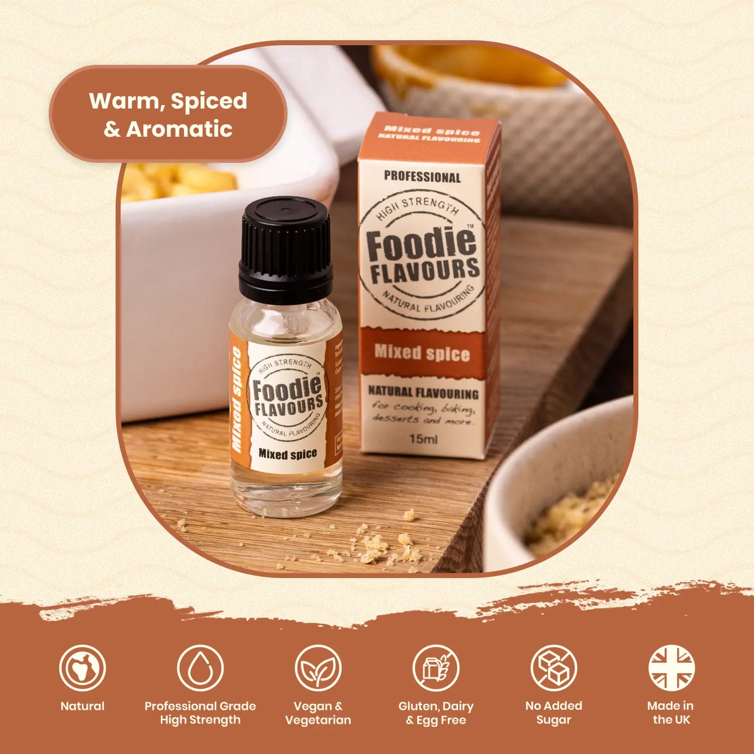 Mixed Spice natural flavouring 15ml bottle, professional grade warm spiced and aromatic