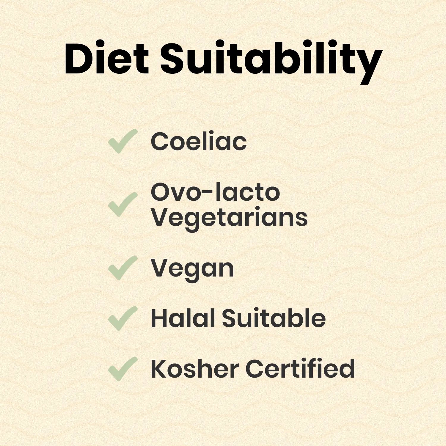 List of diet suitability categories for an organic peppermint extract