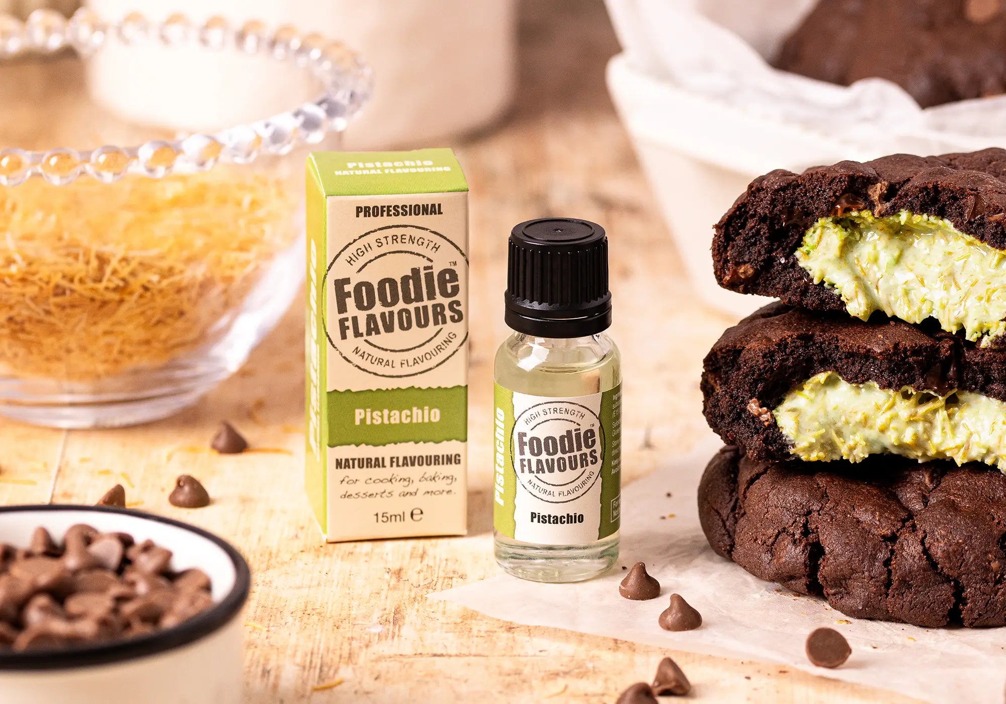 Pistachio Natural Flavouring, Foodie Flavours glass bottle of natural food flavouring
