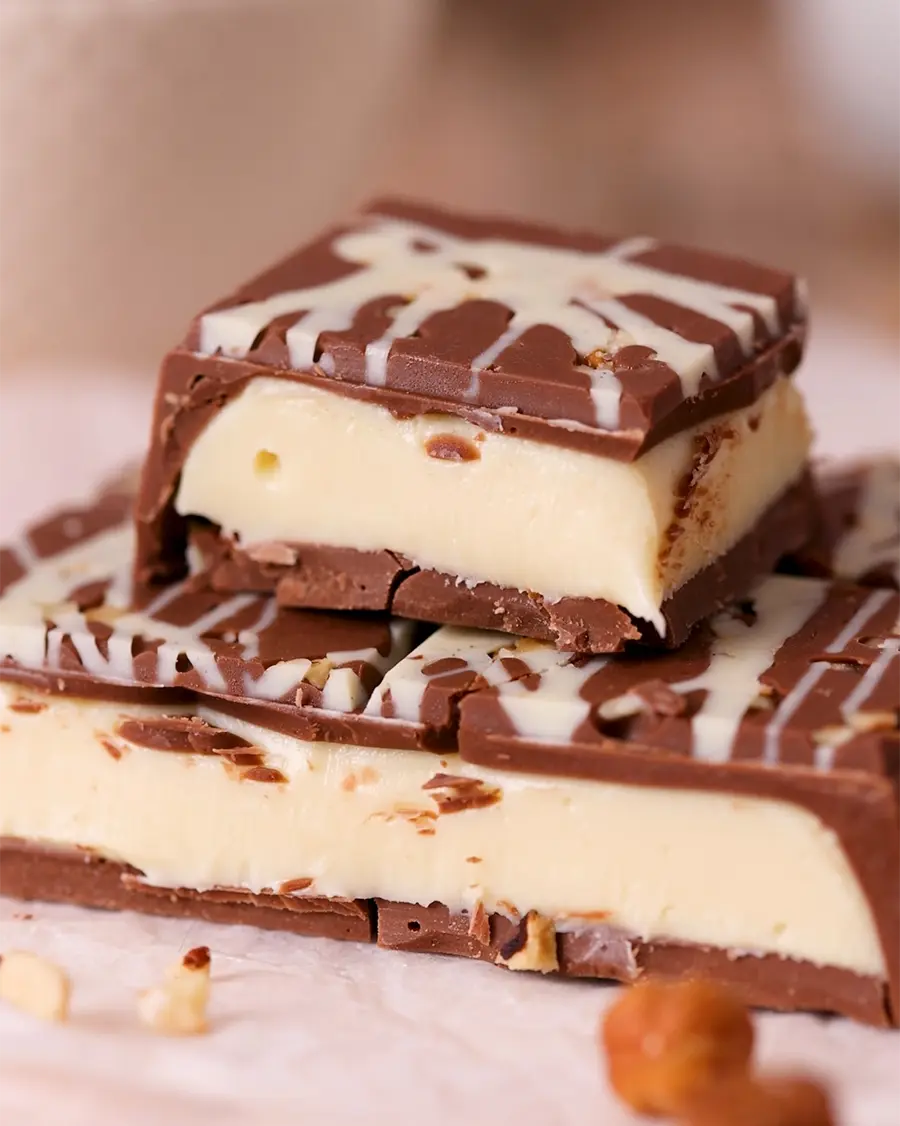 hazelnut flavoured white chocolate ganache filled chocolate bar