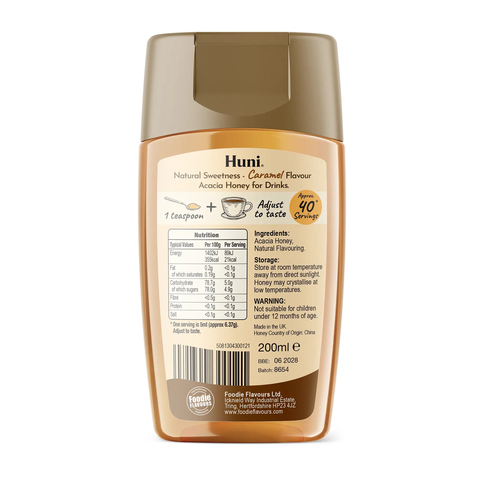 Huni Natural Coffee syrup Alternative back of pack label