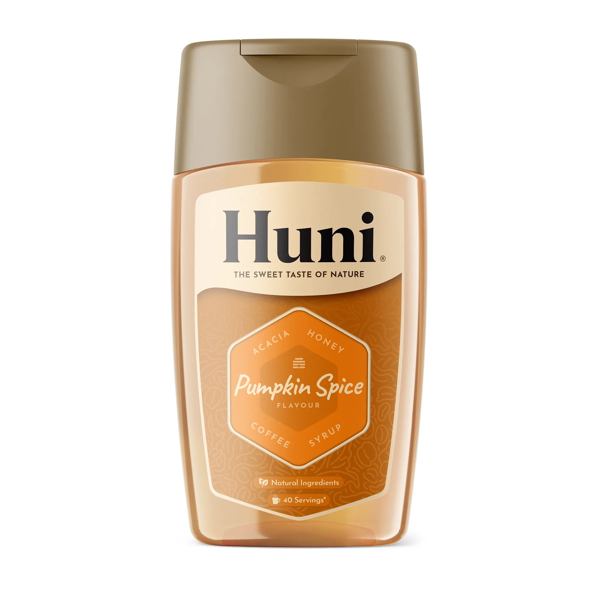 A bottle of Huni natural Coffee Syrup pumpkin spice flavour.