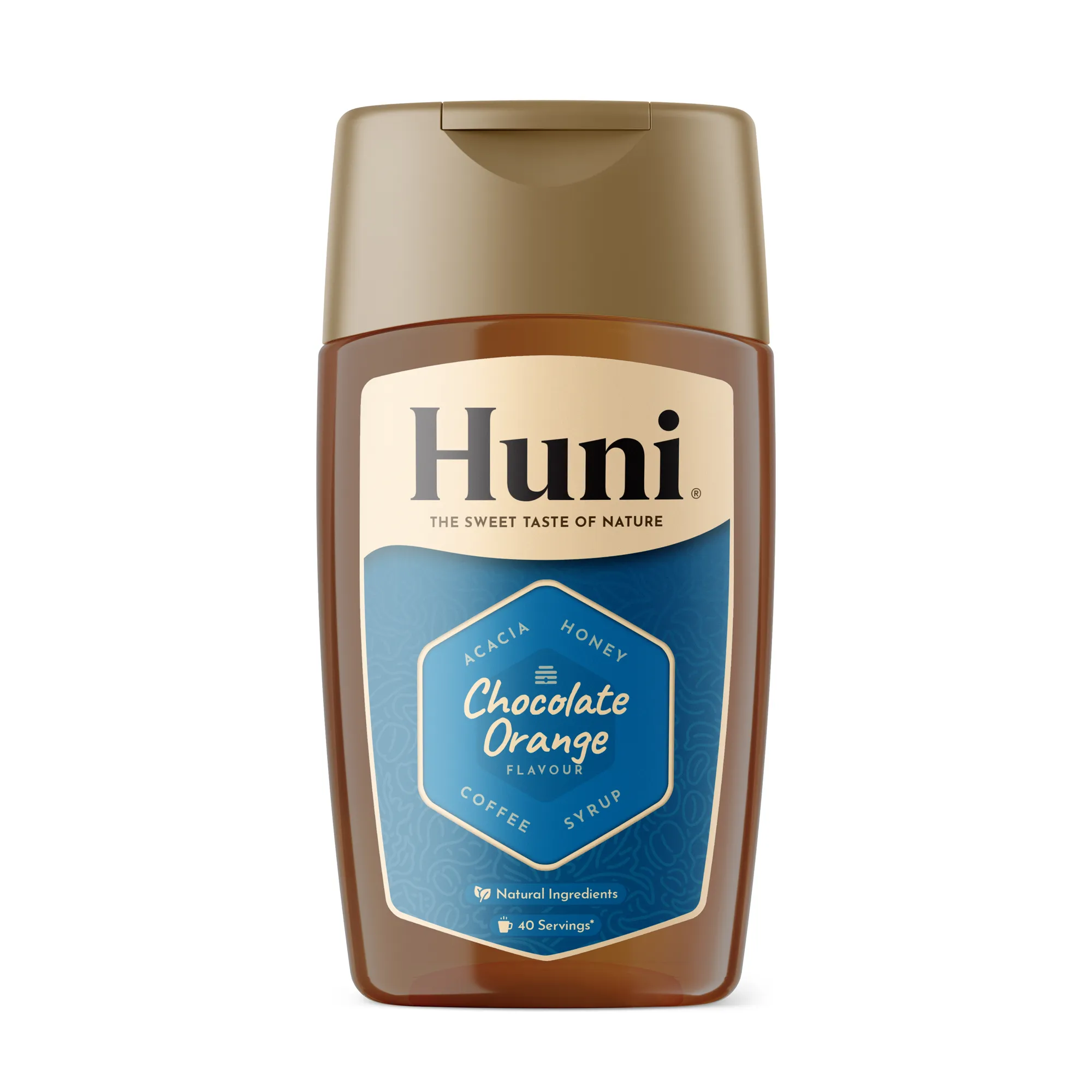 Huni chocolate orange coffee syrup bottle on a white background