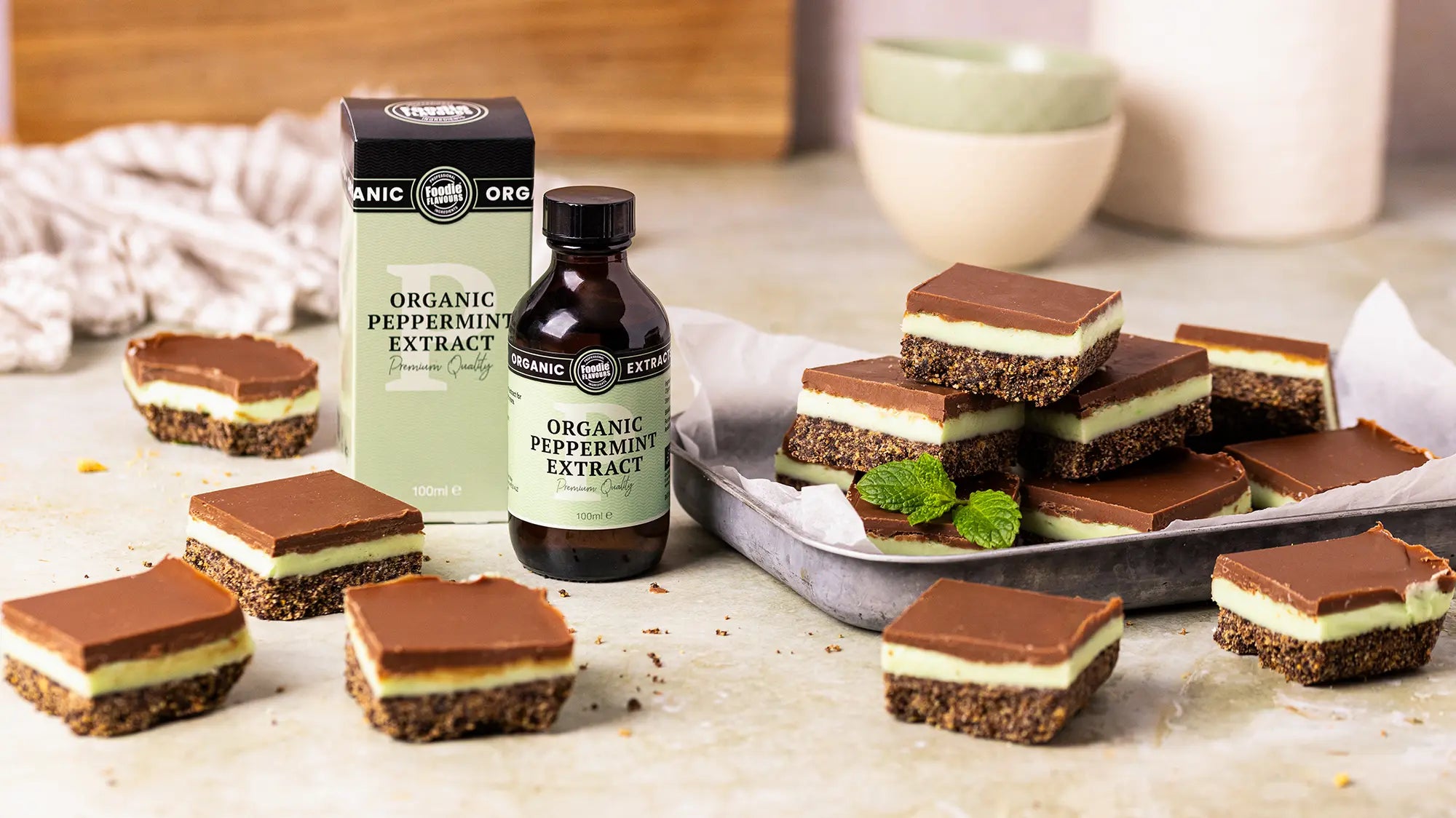 Mint slice cookies with peppermint extract on a table