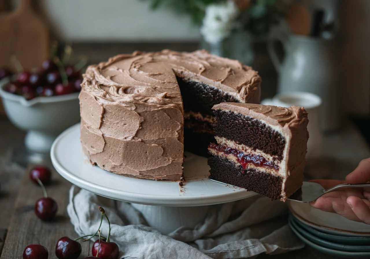 Sticky Chocolate and Cherry cake