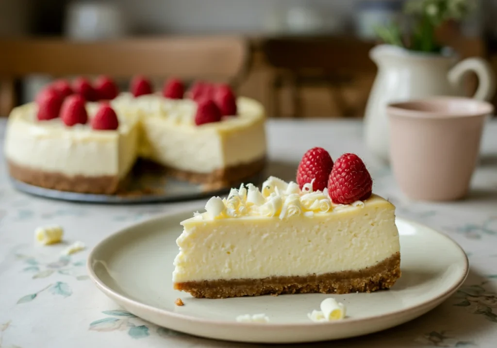 Raspberry and white chocolate cheesecake